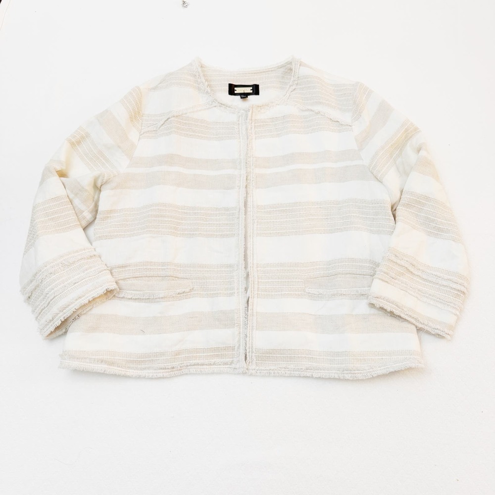 Greylin Joselyn Striped Jacket Fringe Detail Cream Size L